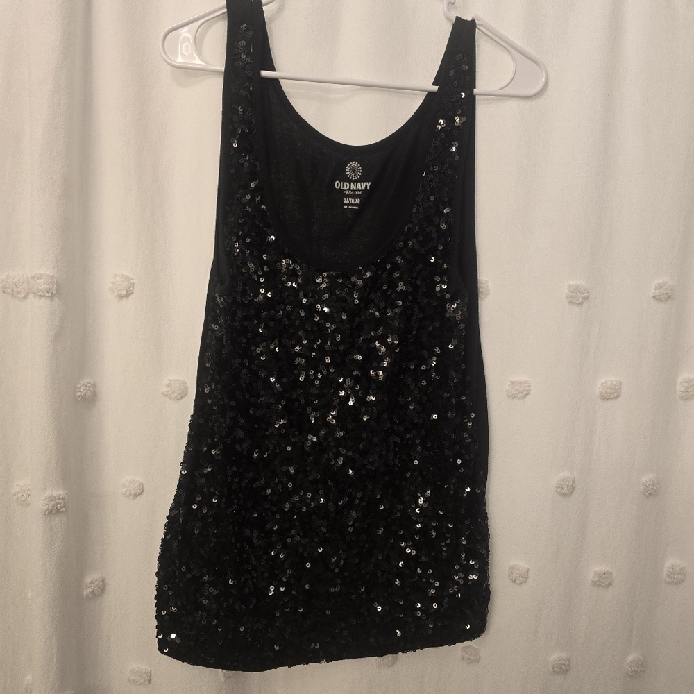 Old Navy Sparkling Black Sequin Tank Top Size Xl